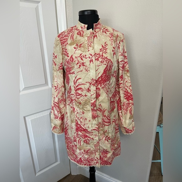 Sigrid Olsen Women's Long Floral Linen Jacket Coat Butterfly Size M Mandarin - Picture 1 of 9